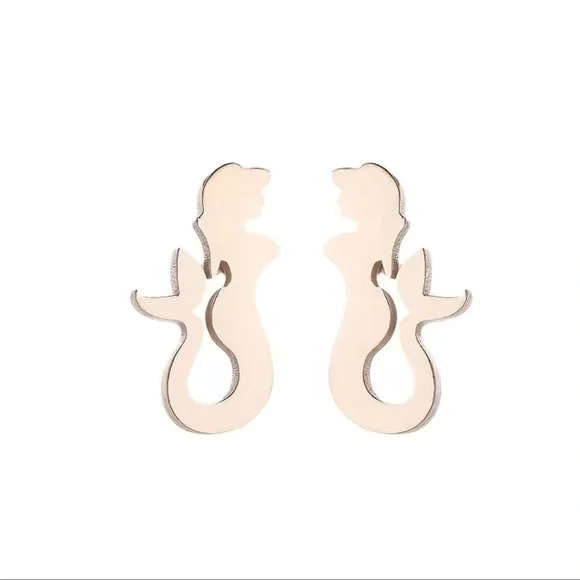 ❤️ Dainty Cute Mermaid Stud Earrings Gift| Available in Gold, Silver, Rose Gold - Picture 3 of 7
